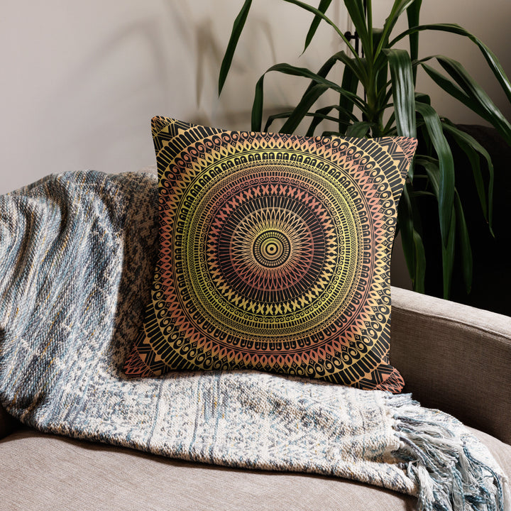 Elegant Glow: Mandala-Adorned Yellow Ceramic Pillow Cover