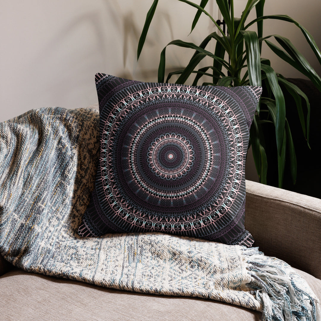 Elegant Amethyst: Dark Purple and Grey Mandala Pillow Cover