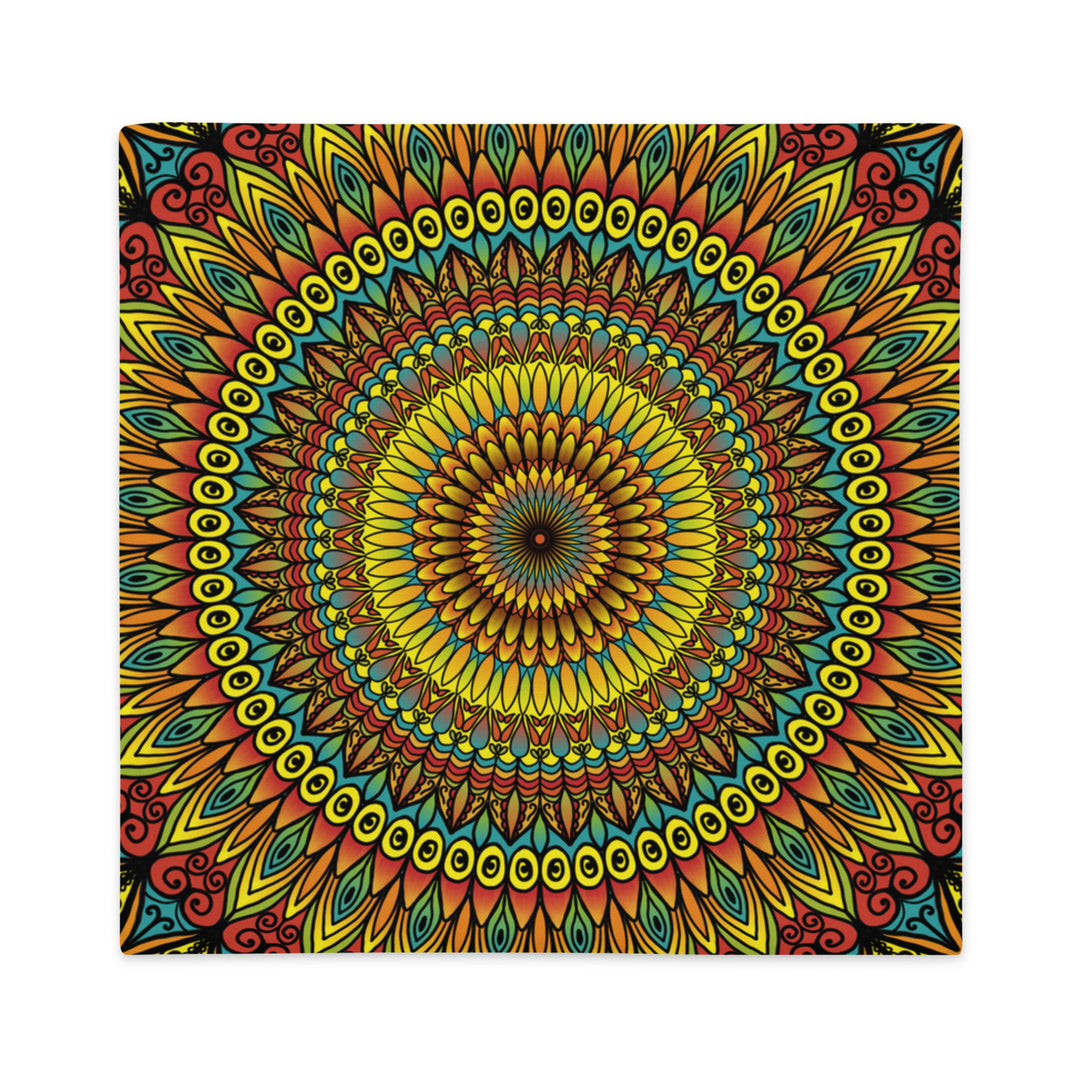 Yellow Rust Blue Pillow Cover | Mandala Pillow Cover | Mandala Stone