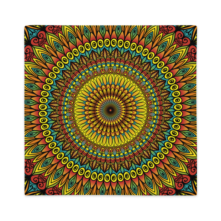 Yellow Rust Blue Pillow Cover | Mandala Pillow Cover | Mandala Stone