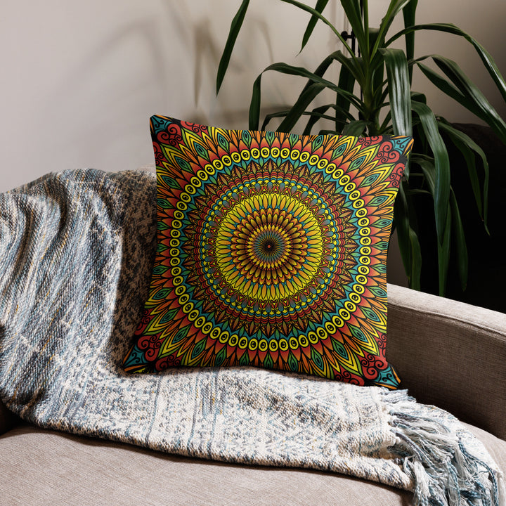 Yellow Rust Blue Pillow Cover | Mandala Pillow Cover | Mandala Stone