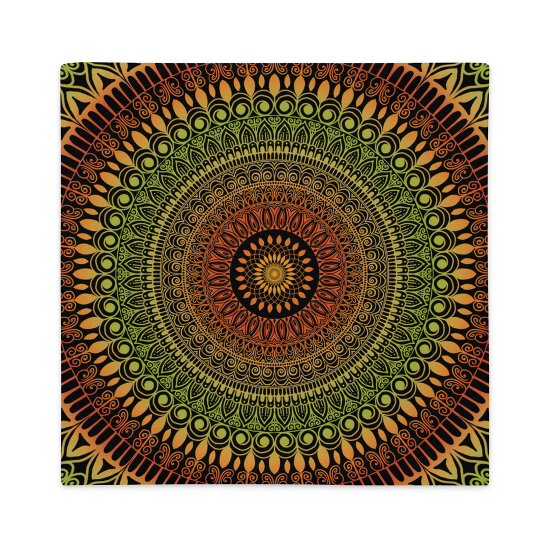 Pillow Case Mandala Henna Design in Green and Brown