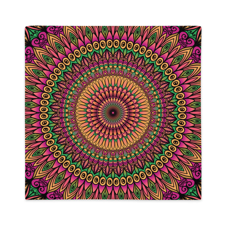 Pillow Case Mandala Petals in Pink, Orange and Green