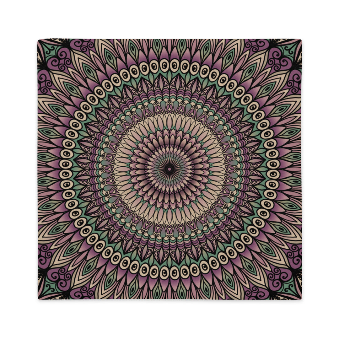 Pillow Case Mandala Petals in Green and Pink