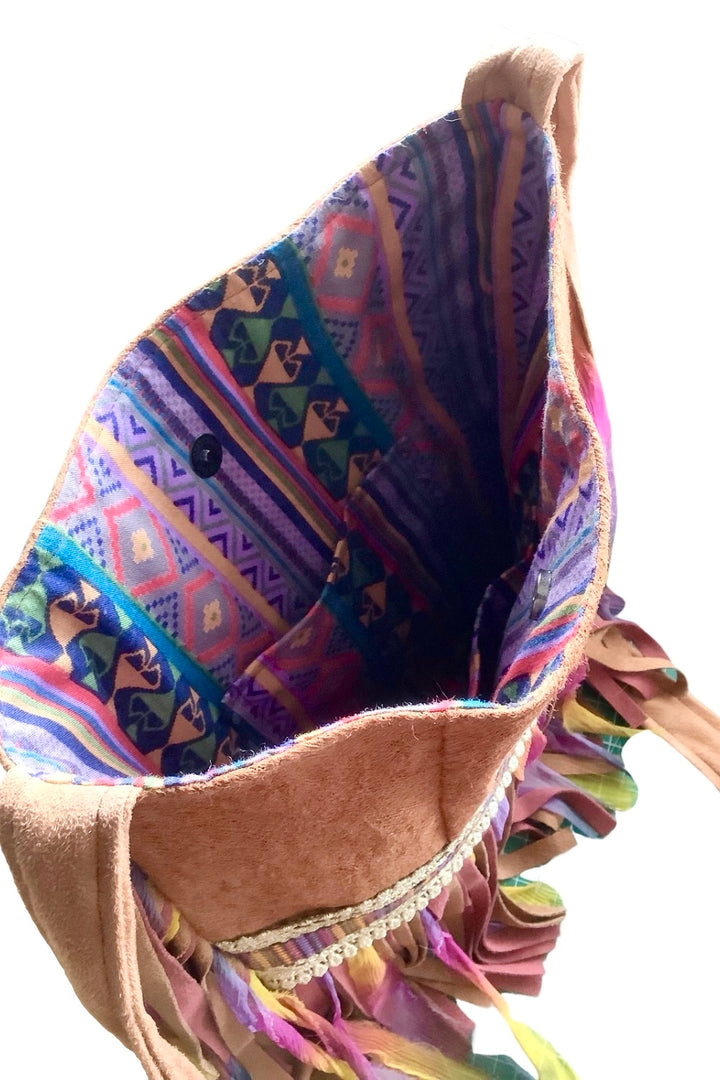 Crossbody tas dames barkcloth mandala details binnenkant