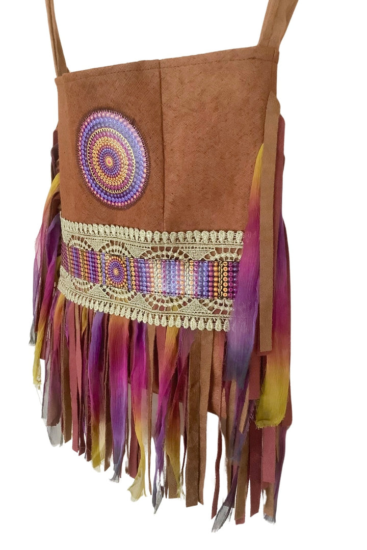 Crossbody bag boho mandala barkcloth  leftside 