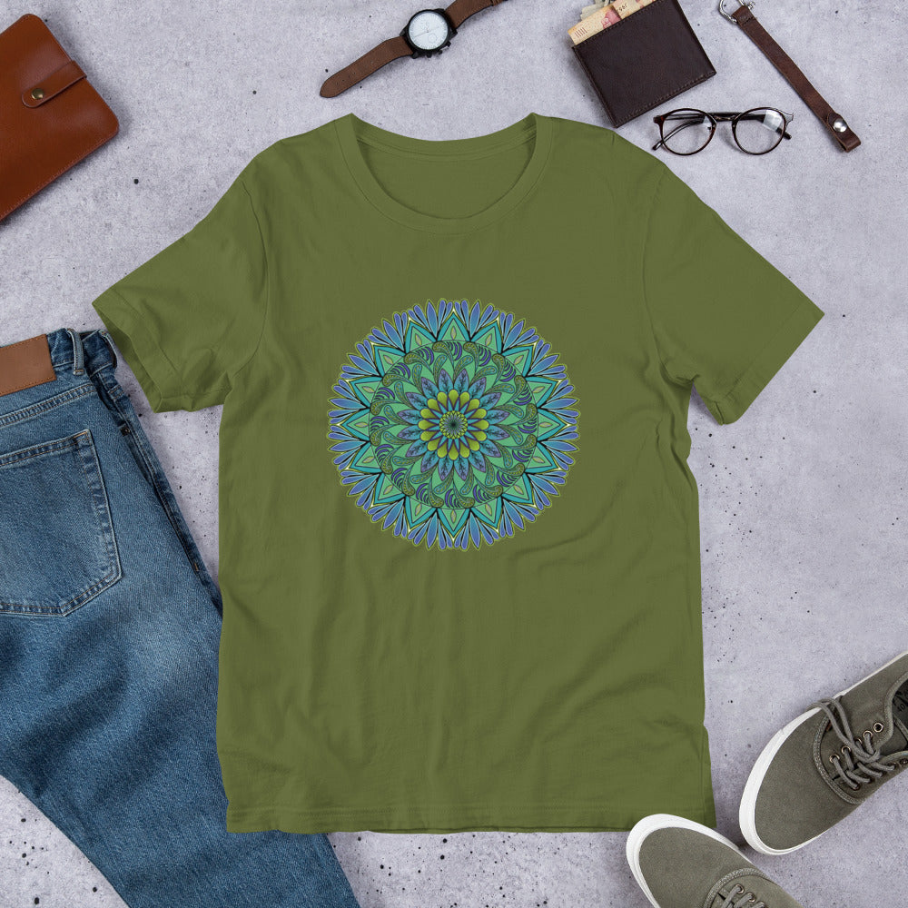 T-shirt Mandala Design in Green, Blue and Purple