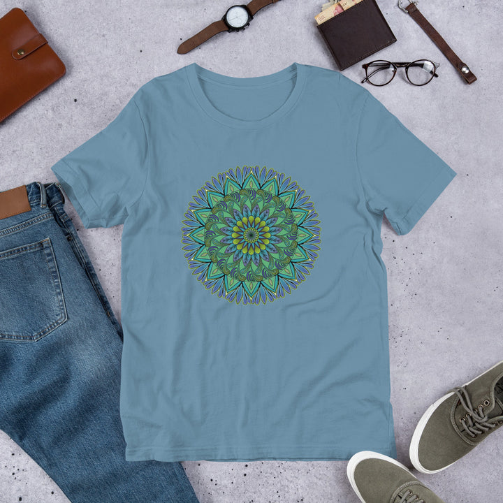 T-shirt Mandala Design in Green, Blue and Purple