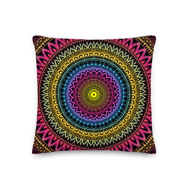 Mystical Fusion: Mehndi Mandala Throw Pillow in Pink, Yellow & Blue