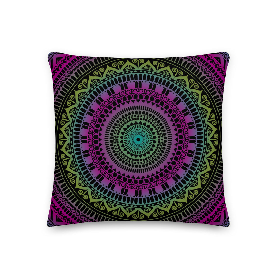 Soothing Delight: Pink & Green Mandala Throw Pillow with Mehndi Embellishments