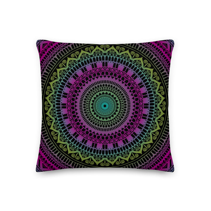 Soothing Delight: Pink & Green Mandala Throw Pillow with Mehndi Embellishments