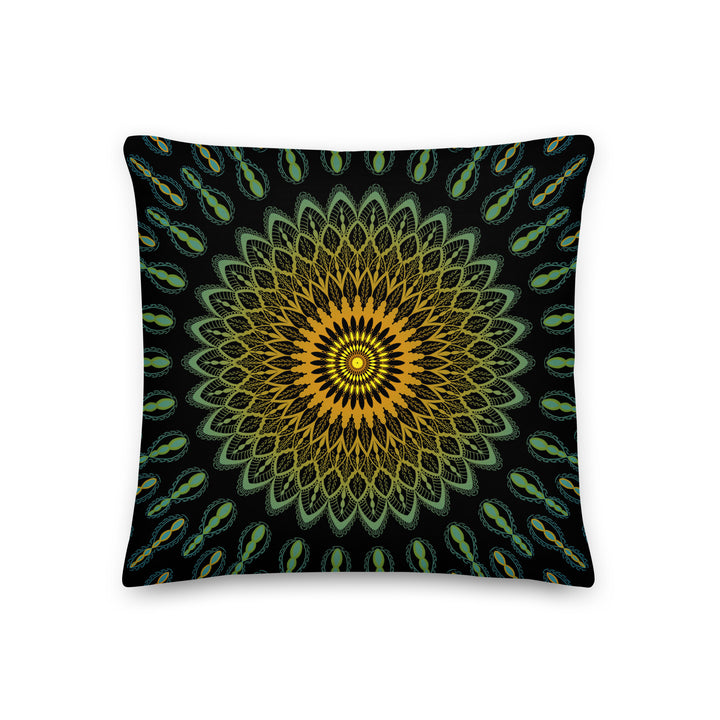 Garden Charisma: Green and Yellow Mandala Embellished Throw Pillow