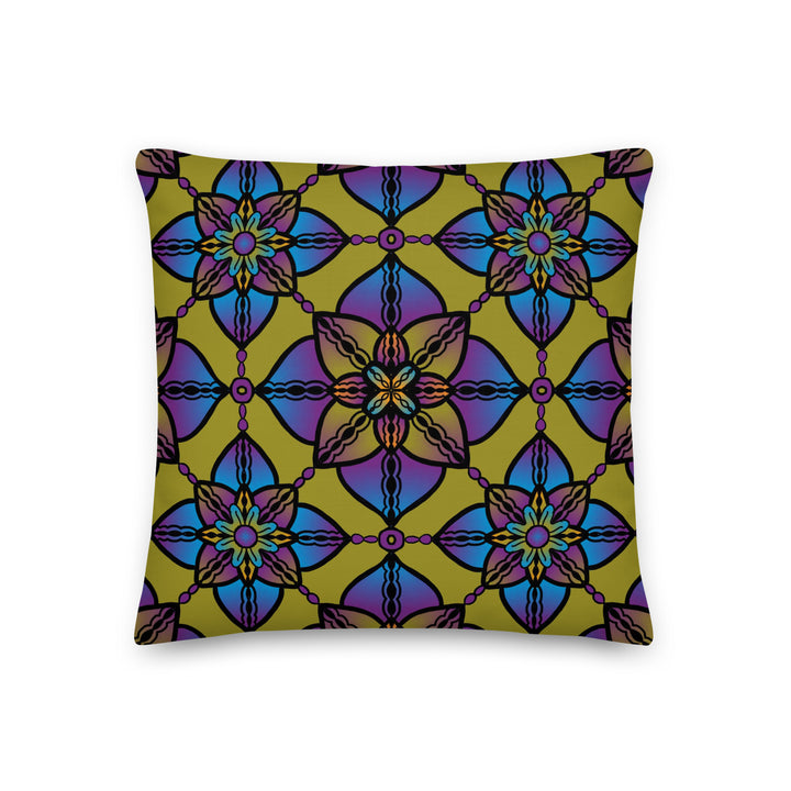 Vibrant Harmony: Kaleidoscope Mandala Throw Pillow in Purple, Blue & Yellow