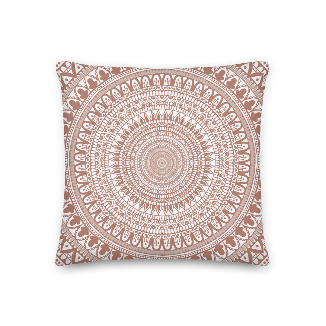 Terracotta Delight: White Mandala Throw Pillow with Intricate Mehndi Design