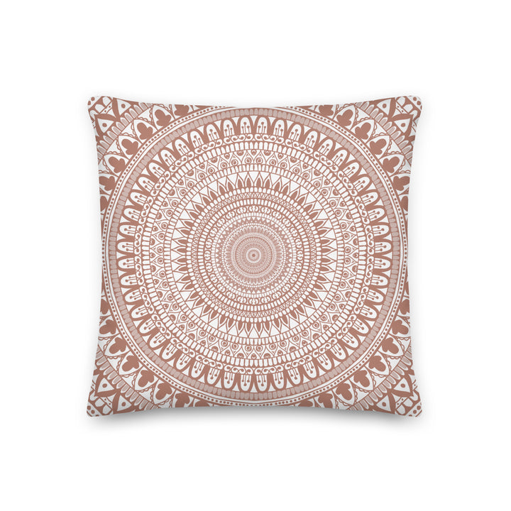 Terracotta Delight: White Mandala Throw Pillow with Intricate Mehndi Design