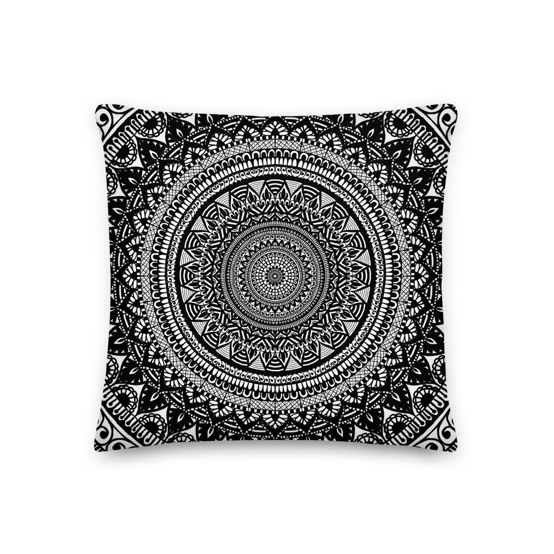 Mandala Duality: Black and White Ceramic Coffee Throw Pillow