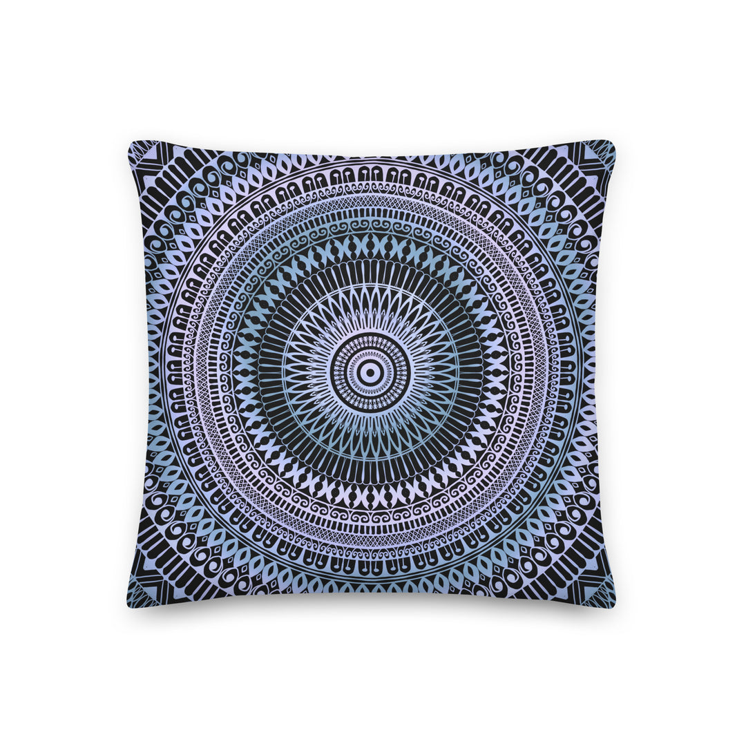 Icy Whispers: Mandala Throw Pillow in Subtle Pink and Blue