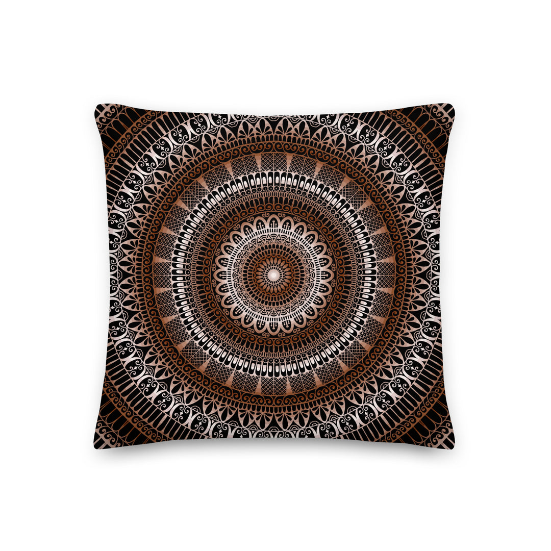 Warm Elegance: Brown Throw Pillow with Enchanting Mandala