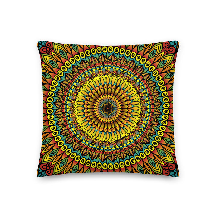 Yellow Rust Blue Throw Pillow | Yellow Rust Blue Pillow| Mandala Stone