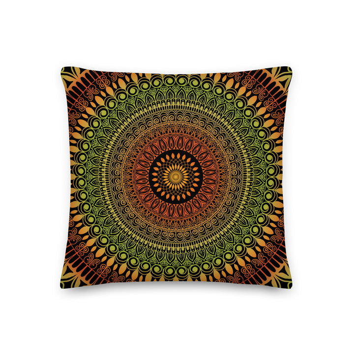 Rustic Charm: Mandala Throw Pillow in Terracotta & Green with Henna Details