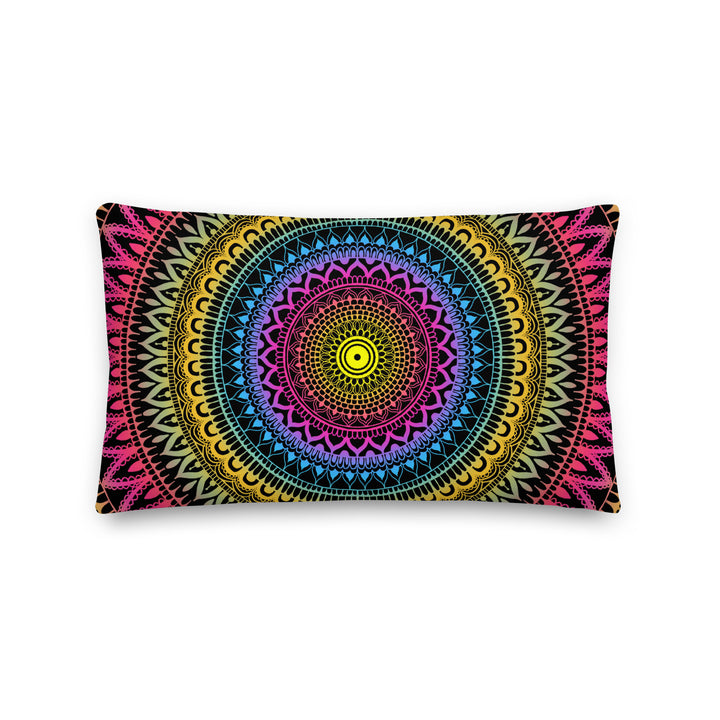 Mystical Fusion: Mehndi Mandala Throw Pillow in Pink, Yellow & Blue