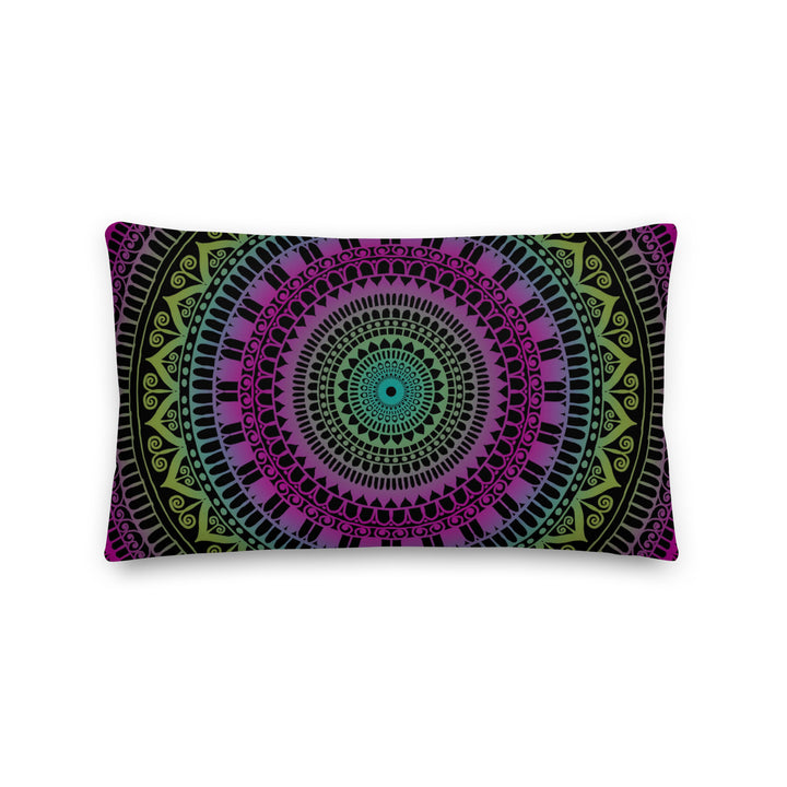 Soothing Delight: Pink & Green Mandala Throw Pillow with Mehndi Embellishments