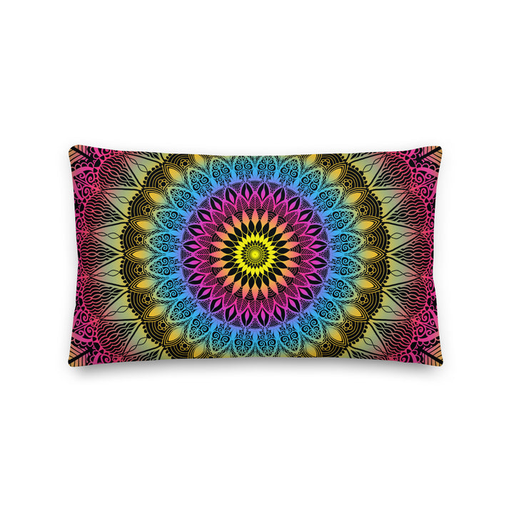 Color Burst: Vibrant Mandala Throw Pillow in Pink, Blue & Yellow