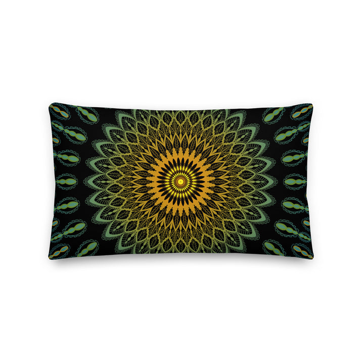 Garden Charisma: Green and Yellow Mandala Embellished Throw Pillow