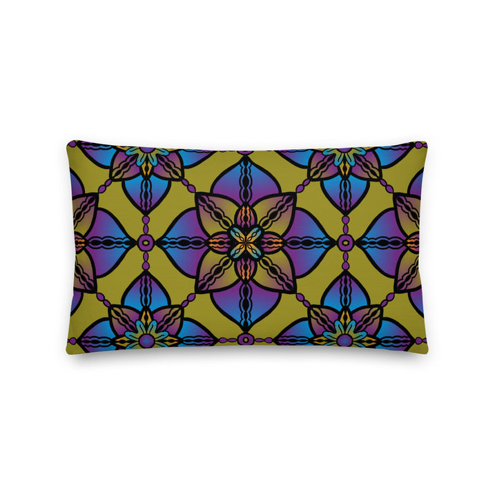 Vibrant Harmony: Kaleidoscope Mandala Throw Pillow in Purple, Blue & Yellow