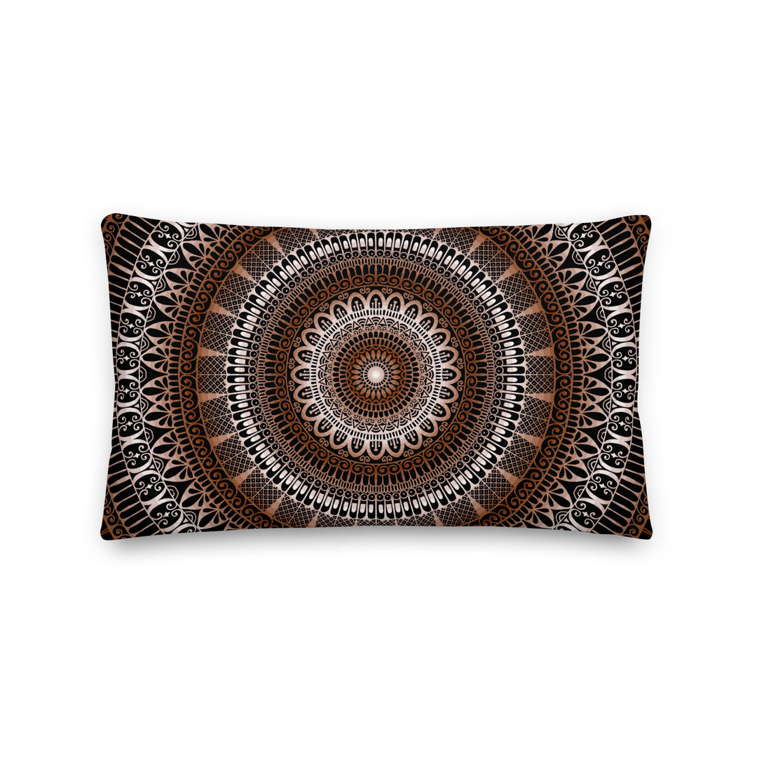 Warm Elegance: Brown Throw Pillow with Enchanting Mandala