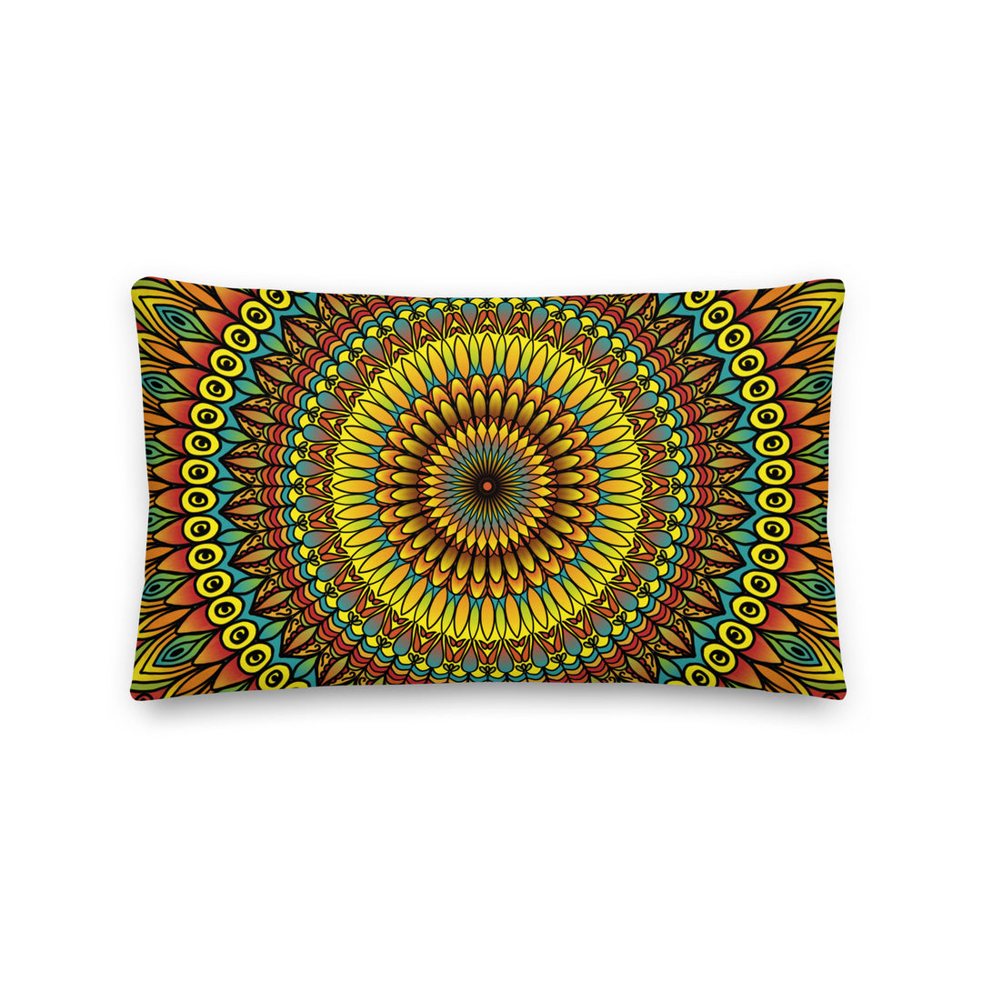 Yellow Rust Blue Throw Pillow | Yellow Rust Blue Pillow| Mandala Stone