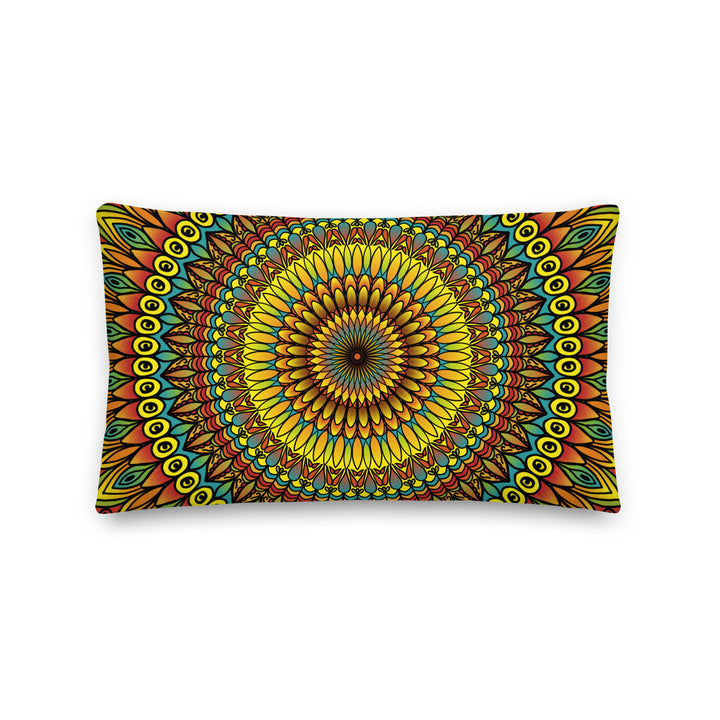 Yellow Rust Blue Throw Pillow | Yellow Rust Blue Pillow| Mandala Stone