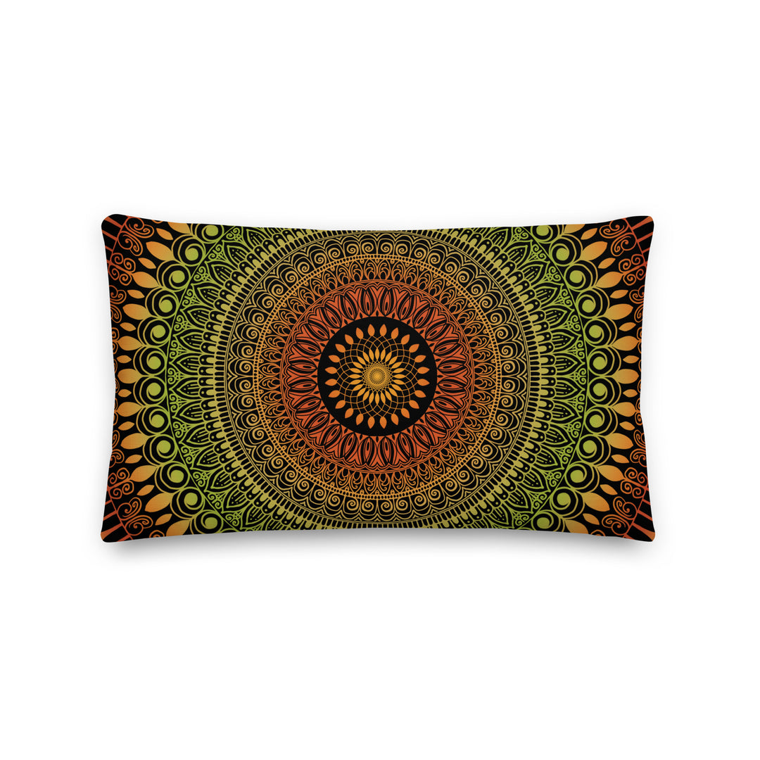 Rustic Charm: Mandala Throw Pillow in Terracotta & Green with Henna Details