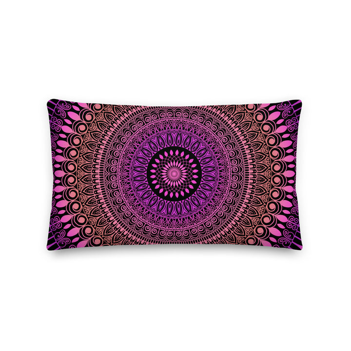 Pink Sunset Dream: Mehndi Mandala Throw Pillow in Salmon and Pink