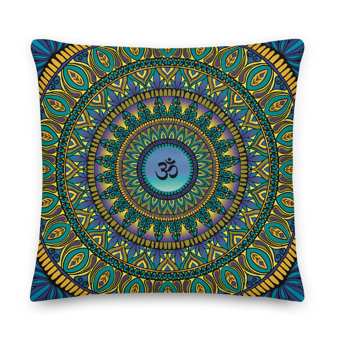 Webshop MandalaStone throw pillow mandala Ohm purple, blue and yellow