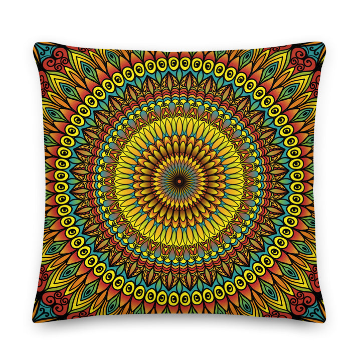 Yellow Rust Blue Throw Pillow | Yellow Rust Blue Pillow| Mandala Stone