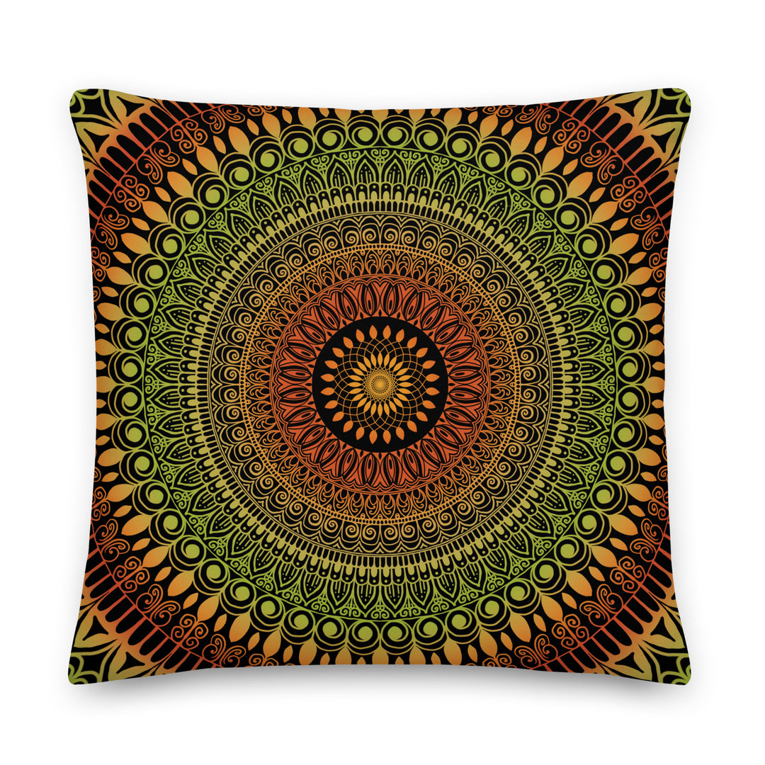 Throw Pillow Mandala Henna Design in Green and Brown