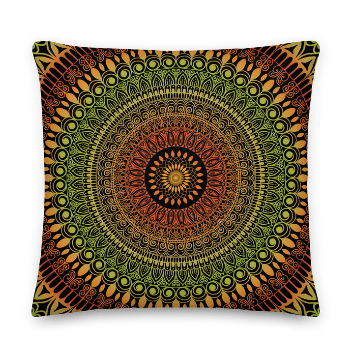 Throw Pillow Mandala Henna Design in Green and Brown