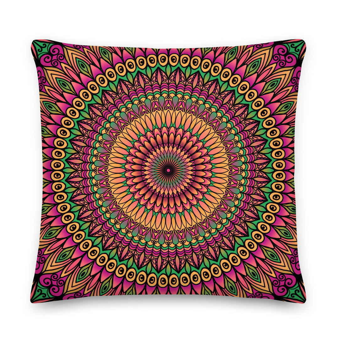 Pillow Mandala Petals Pink, Orange and Green