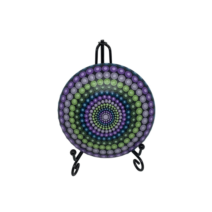 Mandala Stone Dot Art purple, green, blue