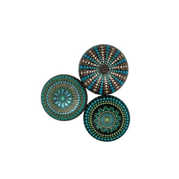 Mandala Steen in Groen en Blauw 