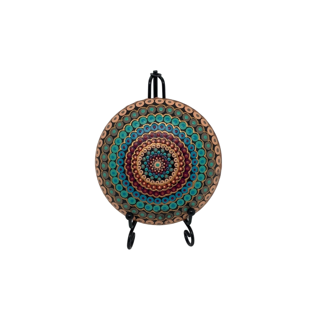 Mandala Stone Dotart Blue, Beige and Red medium