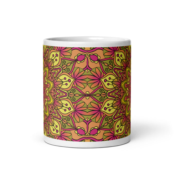 Ohm Bliss: Soft Yellow and Pink Mandala Mug for Serenity Seekers