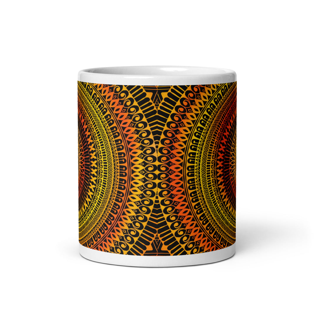 Sunshine Fusion: Bright Yellow and Orange Mandala Mug