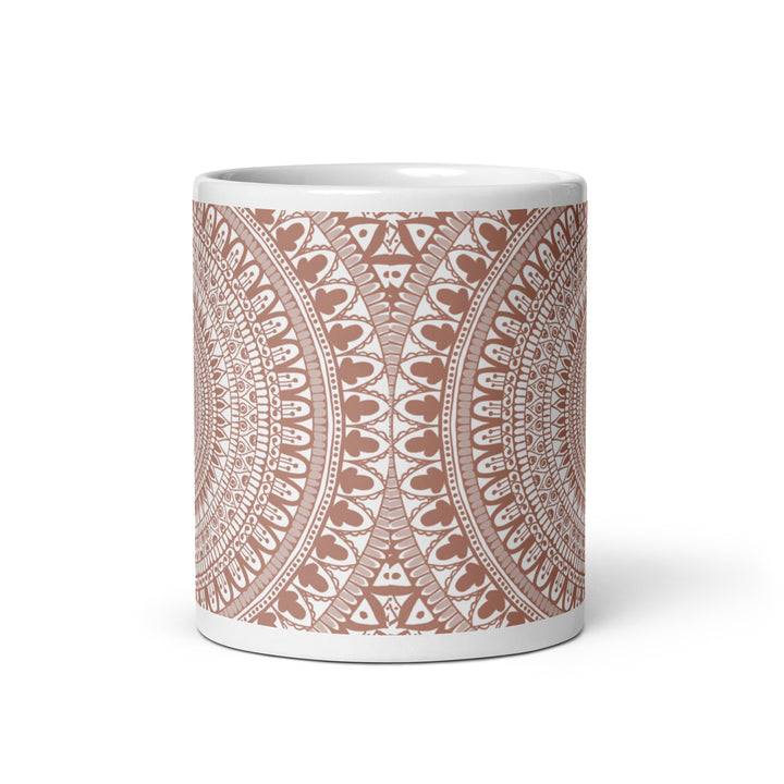 Terracotta Delight: White Mandala Mug with Intricate Mehndi Design