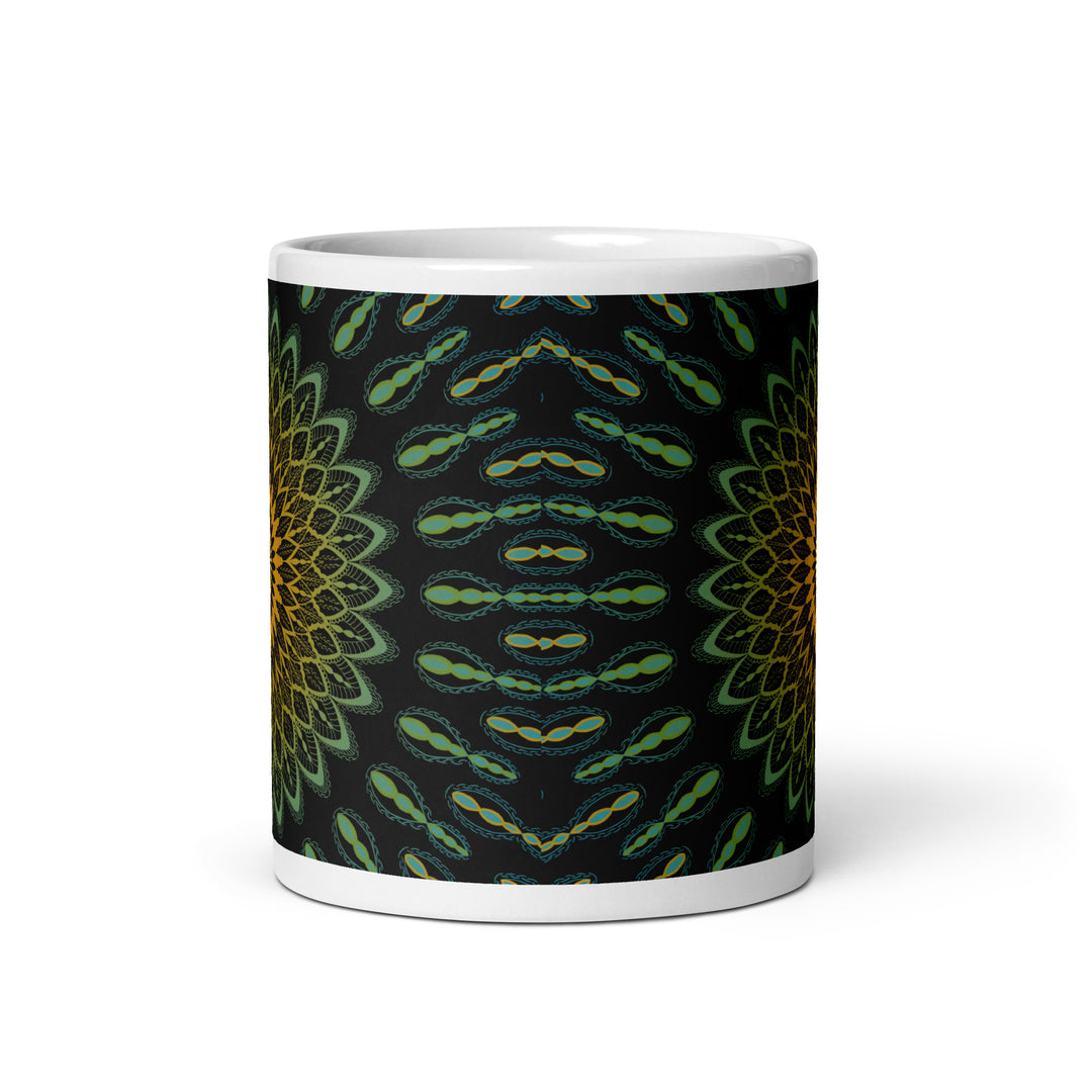 Garden Charisma: Green and Yellow Mandala Embellished Mug