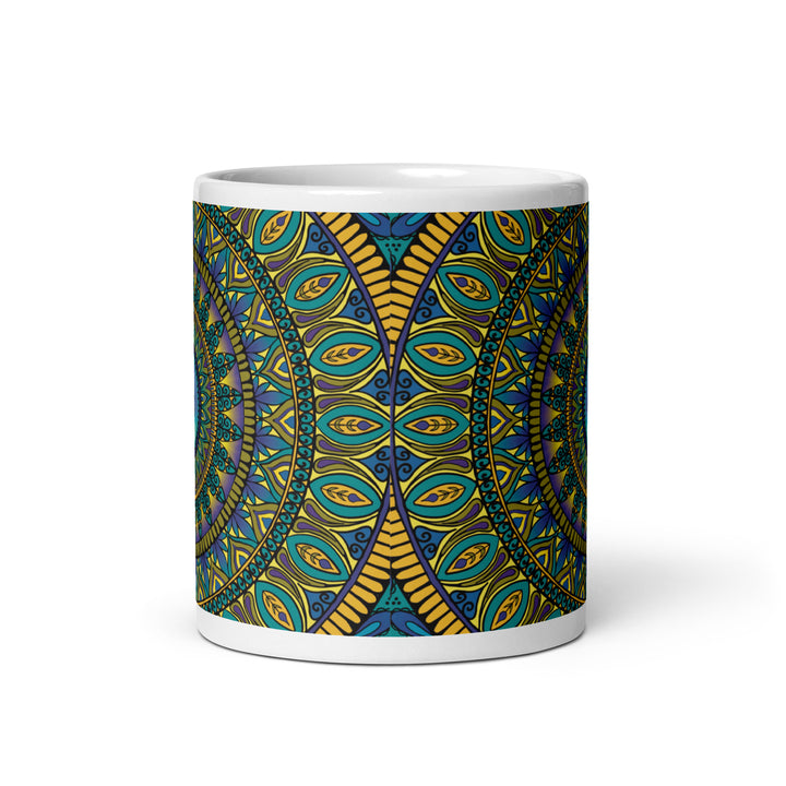 Sacred Serenity: Petrol, Purple, and Gold Mandala Mug with Ohm Symbol