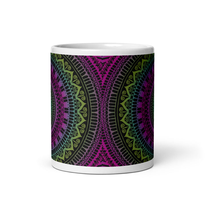 Soothing Delight: Pink & Green Mandala Mug with Mehndi Embellishments