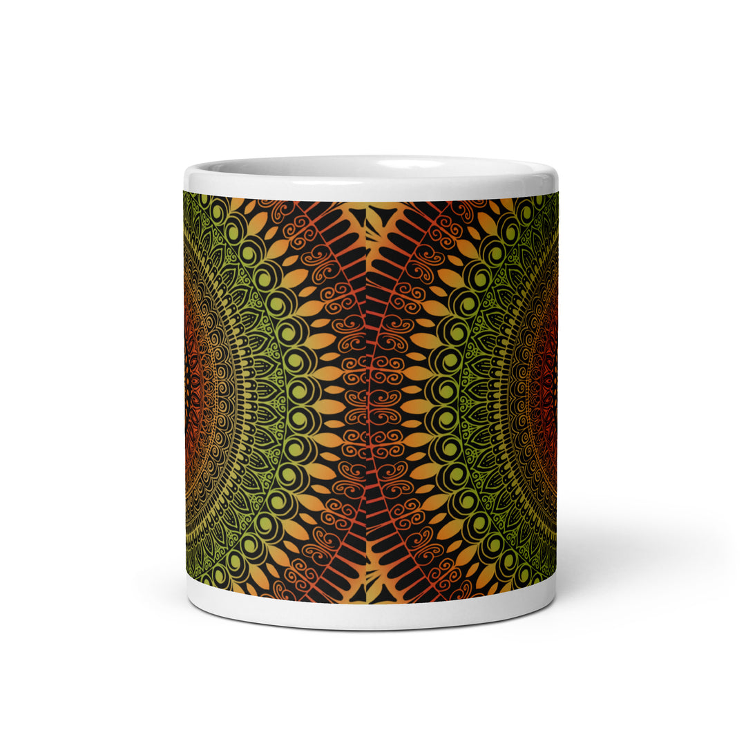 Rustic Charm: Mandala Mug in Terracotta & Green with Henna Details