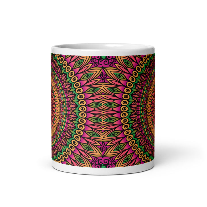 Floral Whispers: Mandala Mug in Orange, Pink & Green"